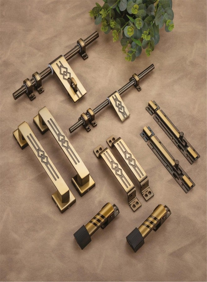 كومباس مجموعة كاملة من ملحقات تركيب الأبواب المزدوجة الثقيلة من الفولاذ المقاوم للصدأ من كومباس سيكو (قطعة واحدة للفتح، مزلاج واحد، 4 مقابض، مزلاجان برجيان، قطعتان لإيقاف الباب | 12 بوصة | لمسة نهائية عتيقة) - Image 1